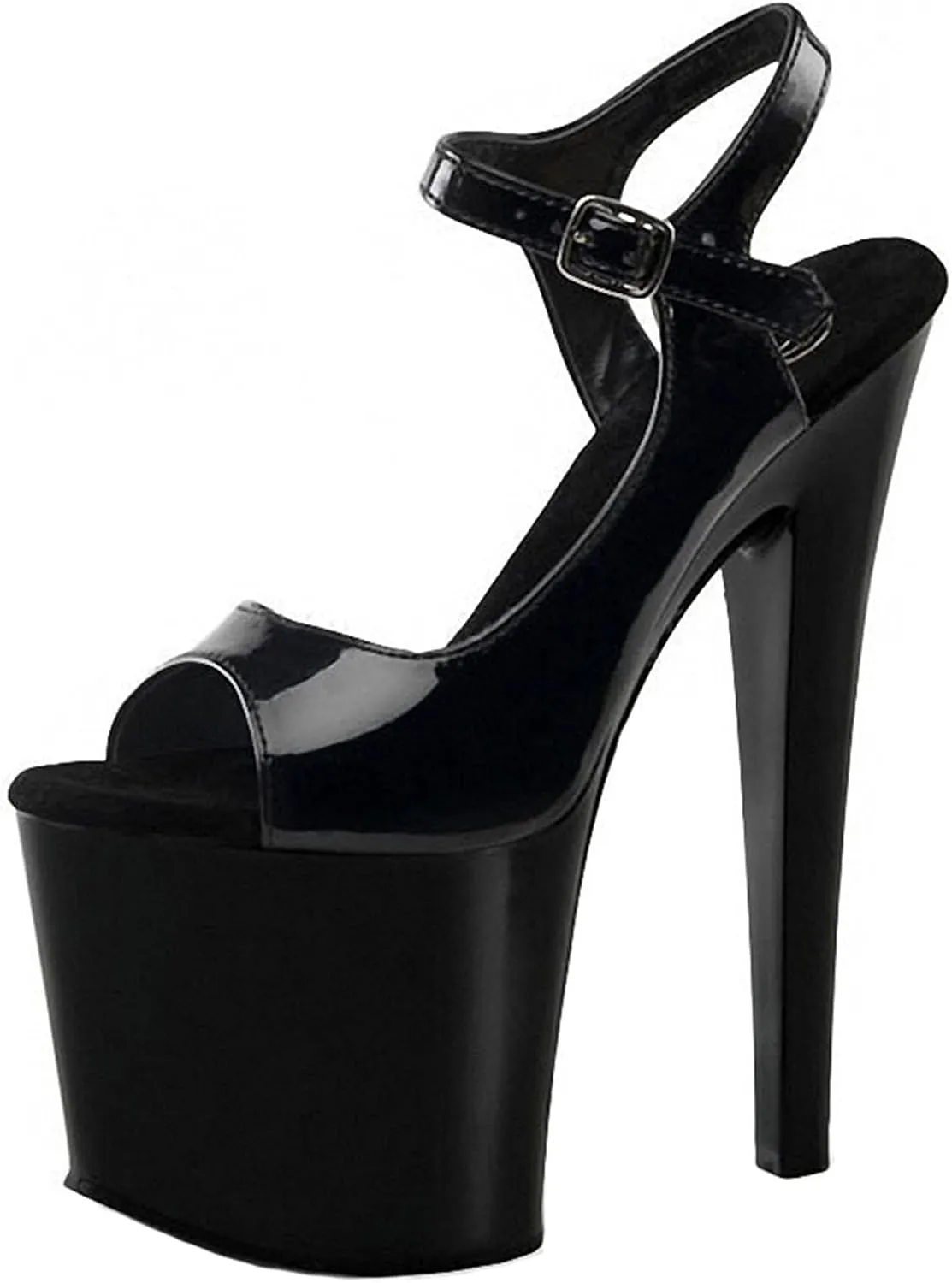 20CM Women's Stiletto High Heels Ankle Strap Platform Sandals Fashion Patent Glossy High Heels Sexy Nightclub Stripper Party Shoe