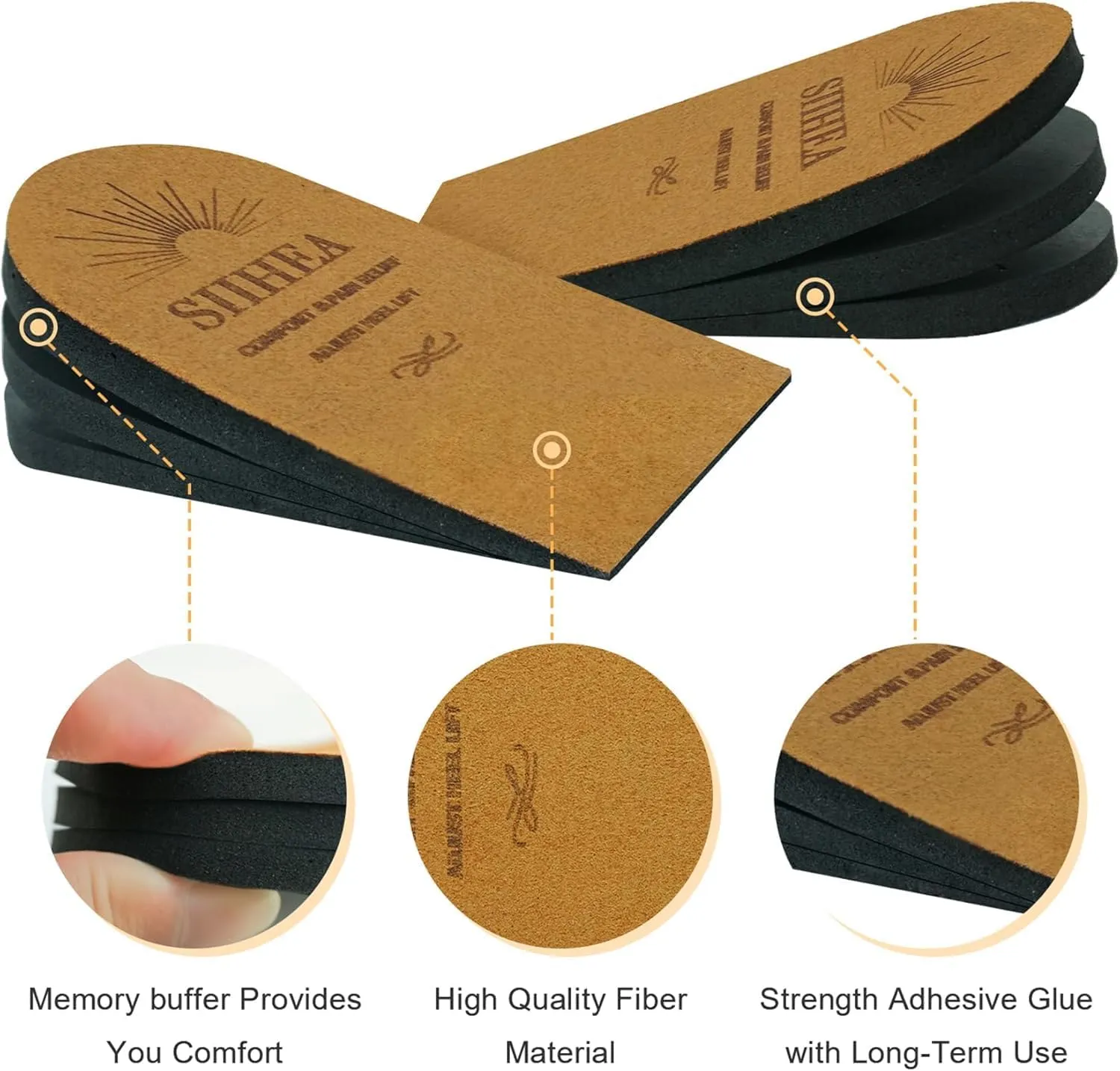 Adjustable Heel Lifts for Shoes, 1/4'' Height Increase Insoles for Achilles Tendonitis, Heel Pain, Leg Length Discrepancy, Plantar Fasciitis, Shoe Lifts Men, Women (Brown, Medium (2 Pairs))