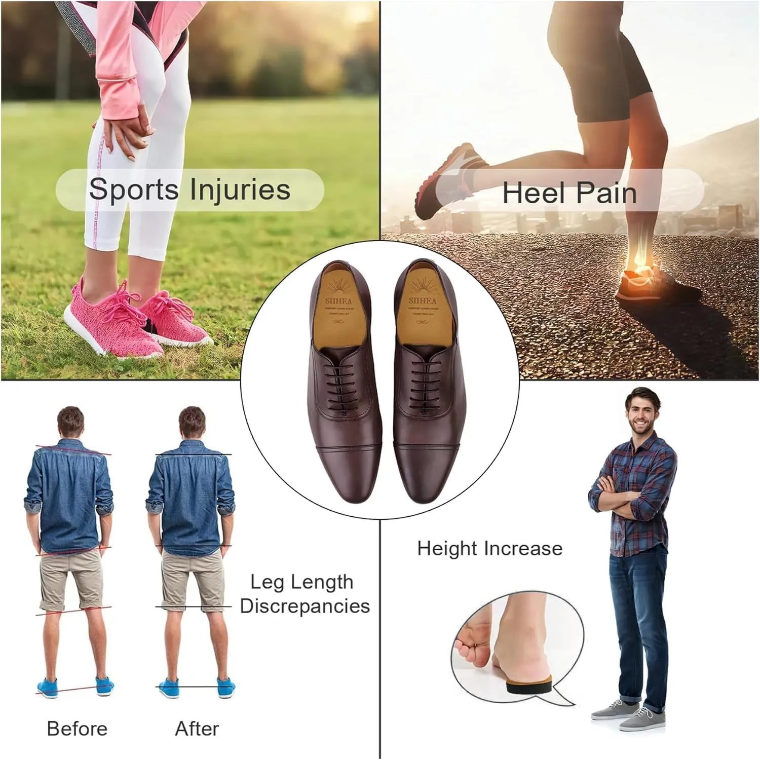 Adjustable Heel Lifts for Shoes, 1/4'' Height Increase Insoles for Achilles Tendonitis, Heel Pain, Leg Length Discrepancy, Plantar Fasciitis, Shoe Lifts Men, Women (Brown, Medium (2 Pairs))