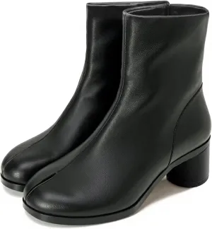 Agodor Women Split Toe Tabi Shoes Chunky Block High Heels Mid Calf Boots Vintage Fashion Shoes
