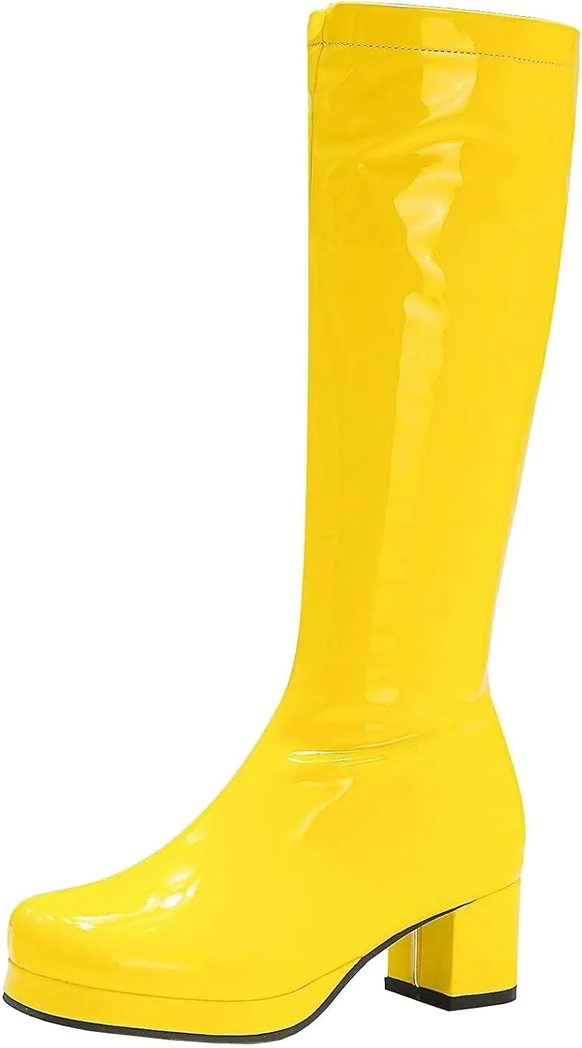 Agodor Women's 70's Gogo Boots Chunky Knee High Platform Boots with Zipper