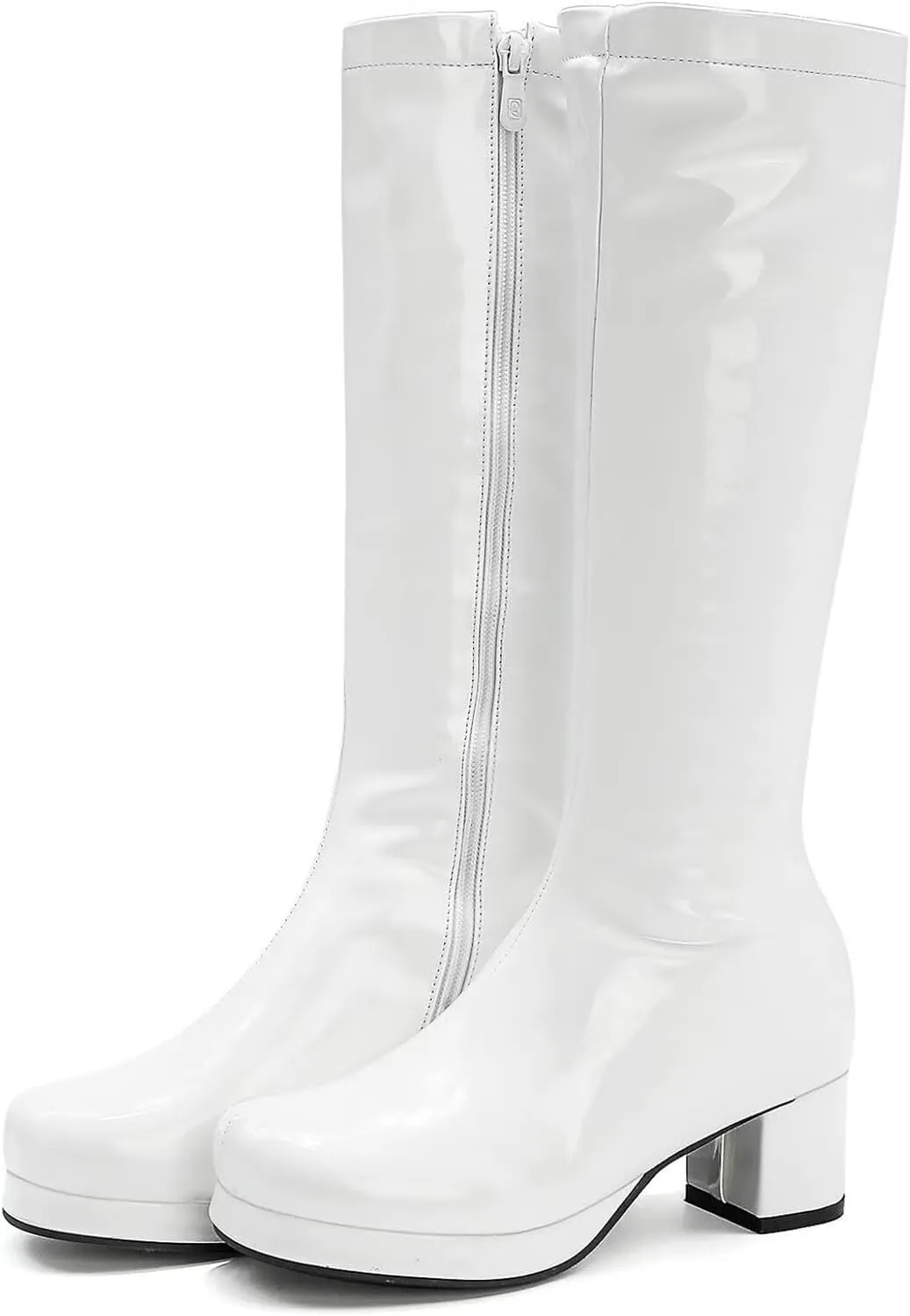 Agodor Women's 70's Gogo Boots Chunky Knee High Platform Boots with Zipper