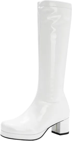 Agodor Women's 70's Gogo Boots Chunky Knee High Platform Boots with Zipper