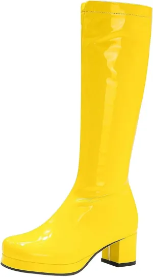 Agodor Women's 70's Gogo Boots Chunky Knee High Platform Boots with Zipper