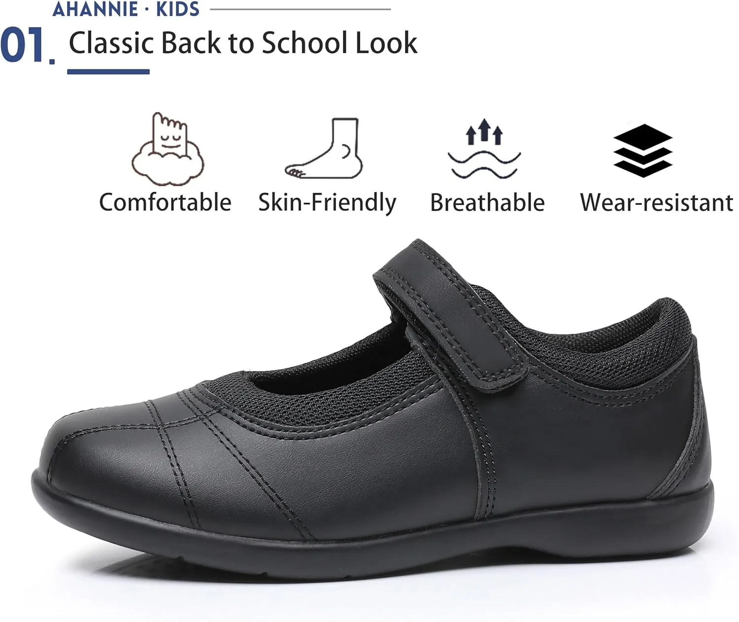 Ahannie Girls Mary Jane School Uniform Shoes Black Dress Flats (Toddler/Little Kid)