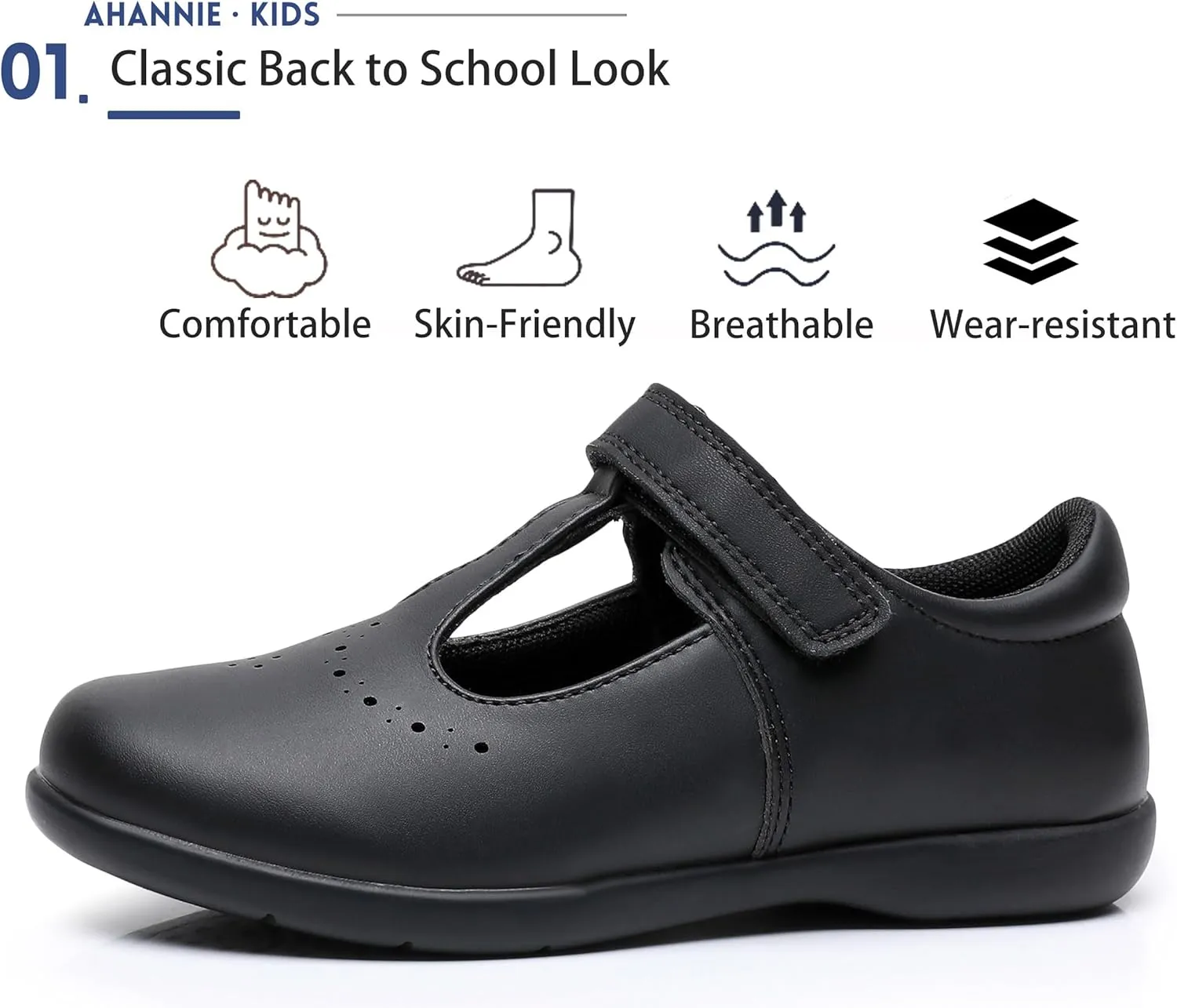 Ahannie Girls Mary Jane School Uniform Shoes Black Dress Flats (Toddler/Little Kid)