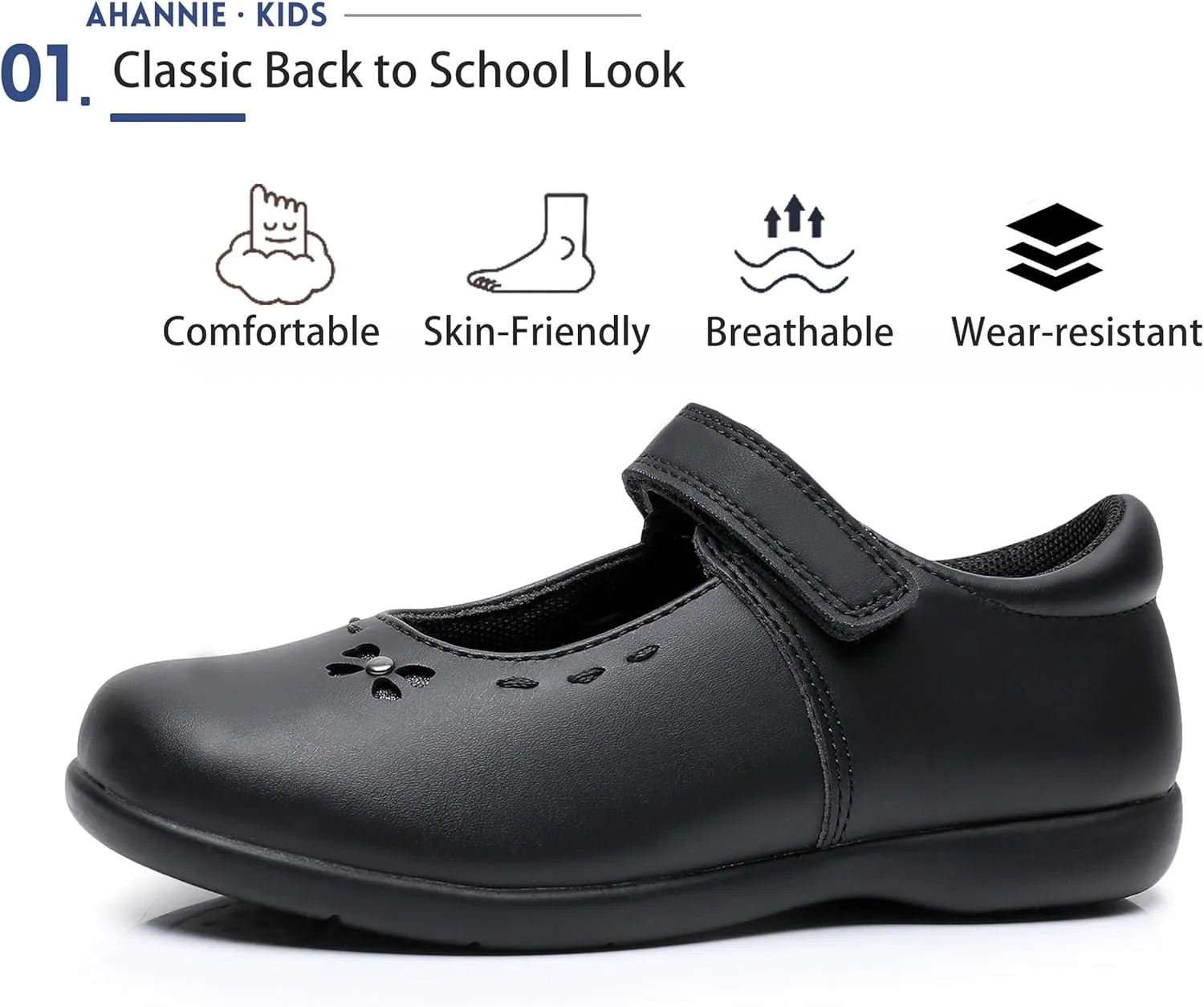 Ahannie Girls Mary Jane School Uniform Shoes Black Dress Flats (Toddler/Little Kid)