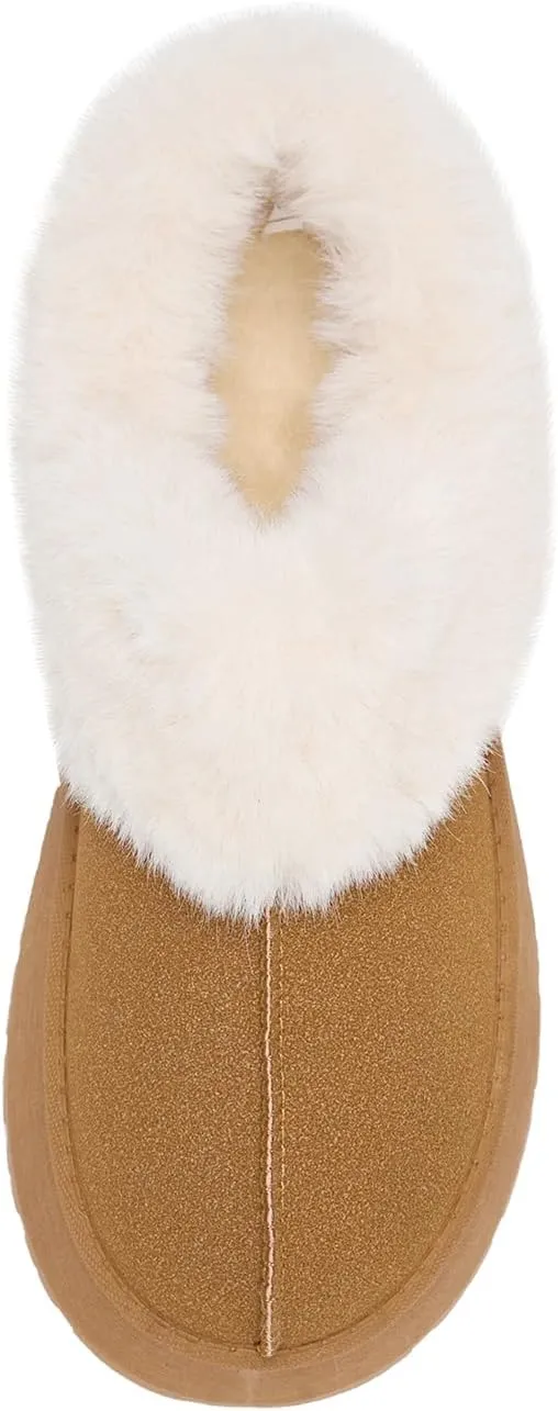 Alexis Leroy Women Memory Foam Bootie Slippers with Fuzzy Plush Lining and Collar Winter Warm Cozy Slipper Boots