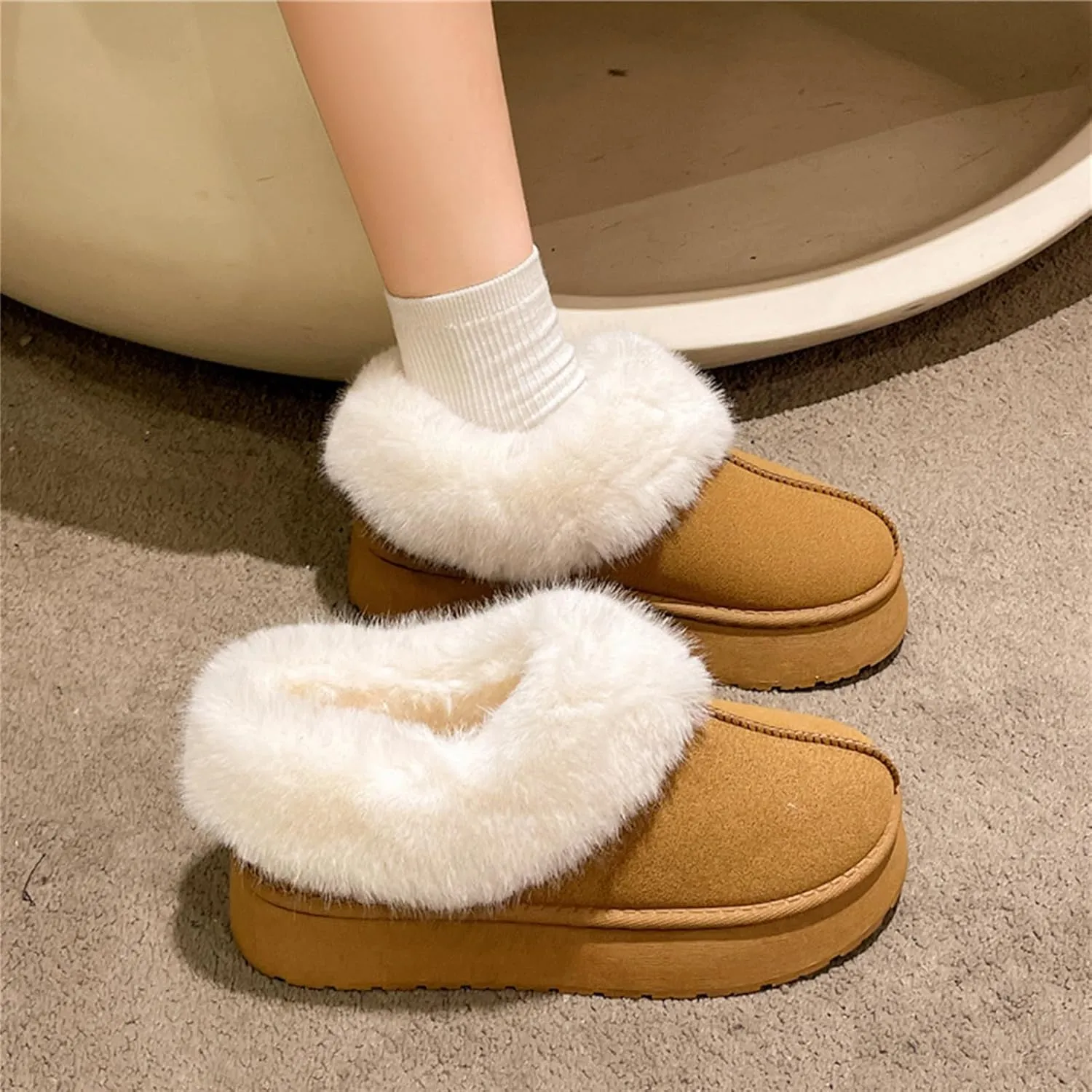 Alexis Leroy Women Memory Foam Bootie Slippers with Fuzzy Plush Lining and Collar Winter Warm Cozy Slipper Boots