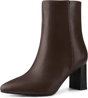 Allegra K Women's Chunky Heels Pointed Toe Ankle Boots