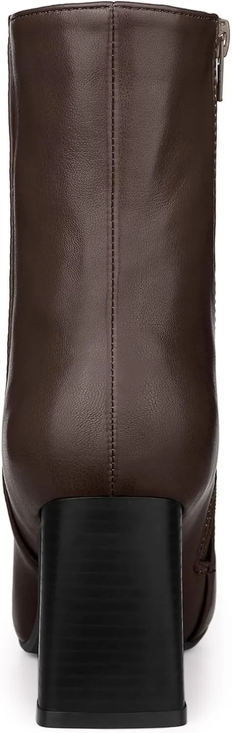 Allegra K Women's Chunky Heels Pointed Toe Ankle Boots