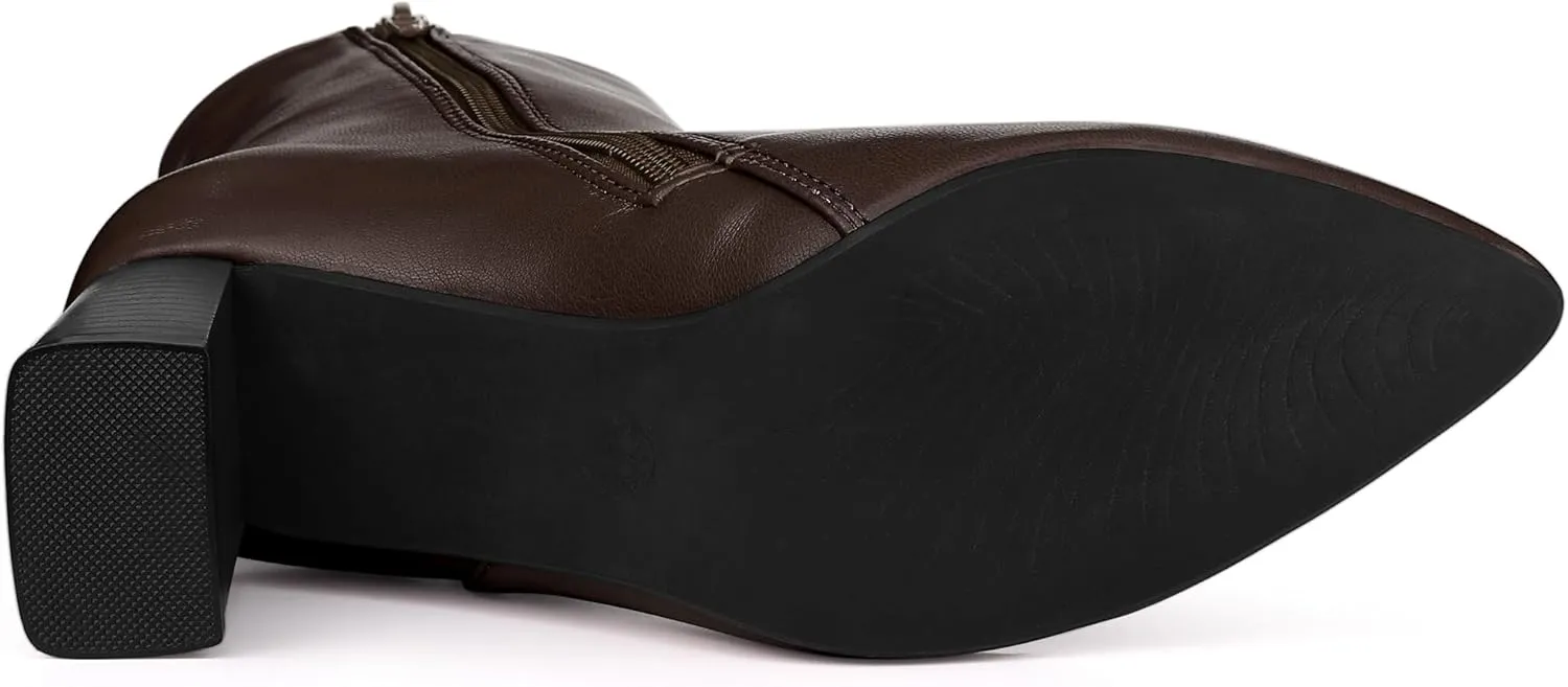 Allegra K Women's Chunky Heels Pointed Toe Ankle Boots