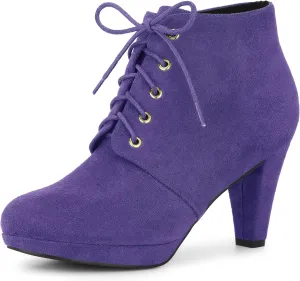 Allegra K Women's Lace Up Platform Block Heels Ankle Boots