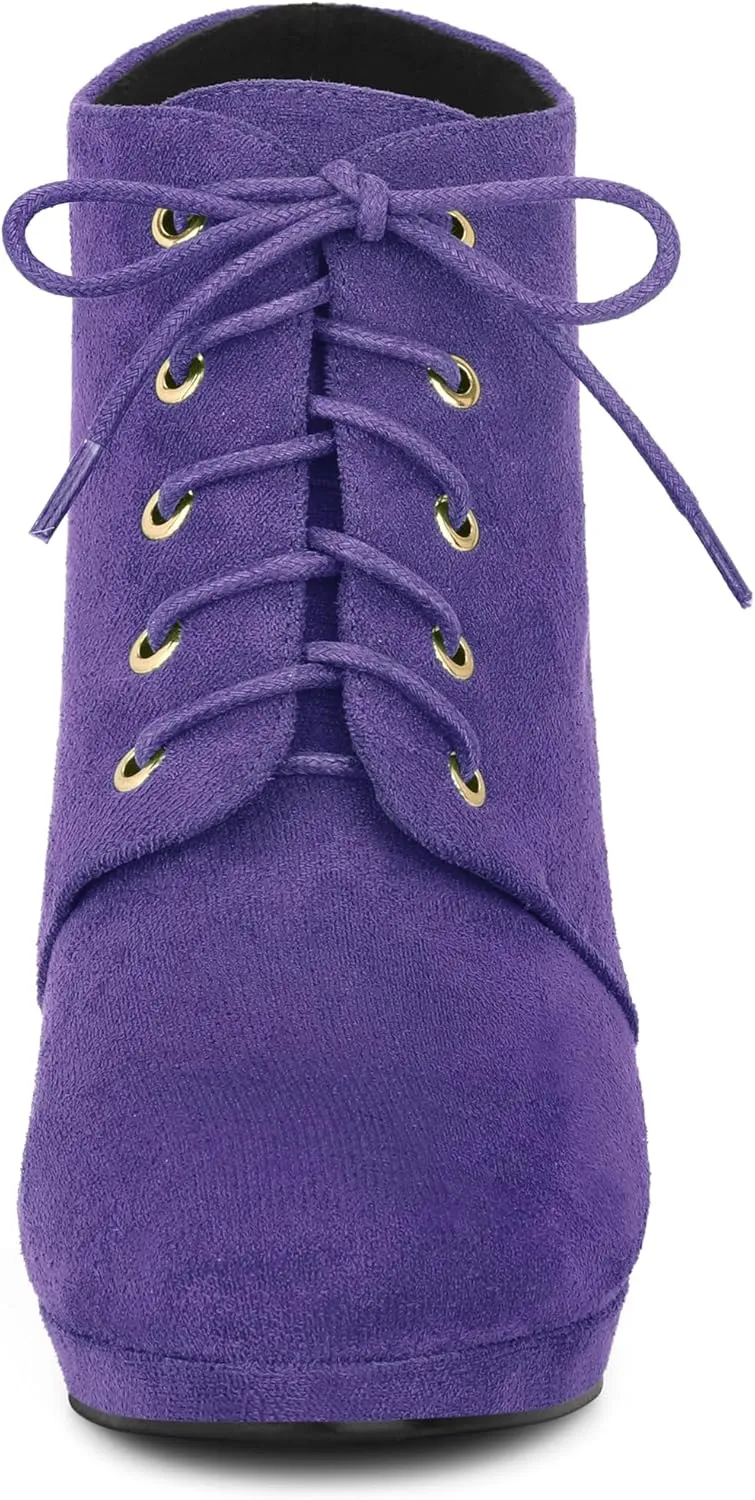 Allegra K Women's Lace Up Platform Block Heels Ankle Boots