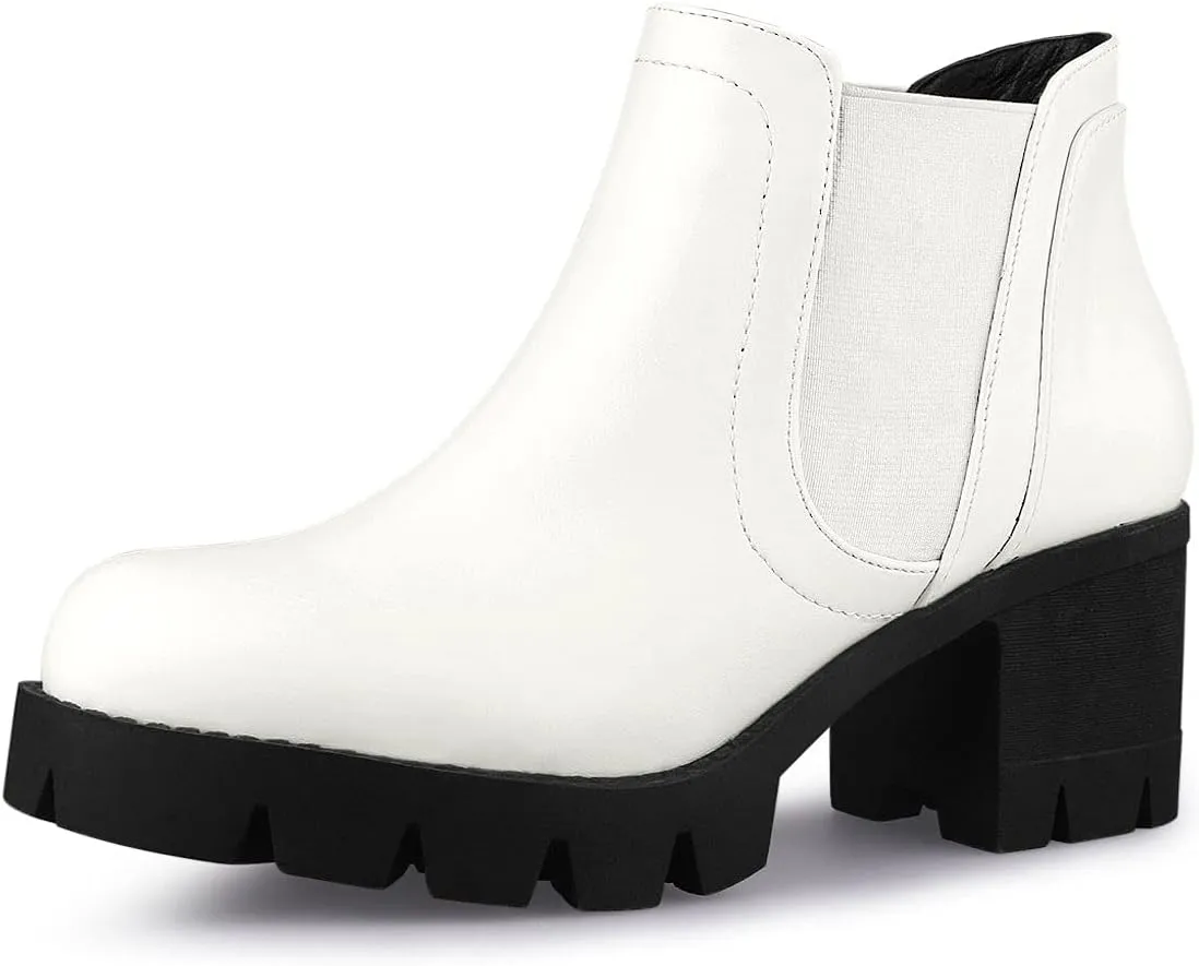 Allegra K Women's Lug Sole Chunky Heel Chelsea Ankle Boots