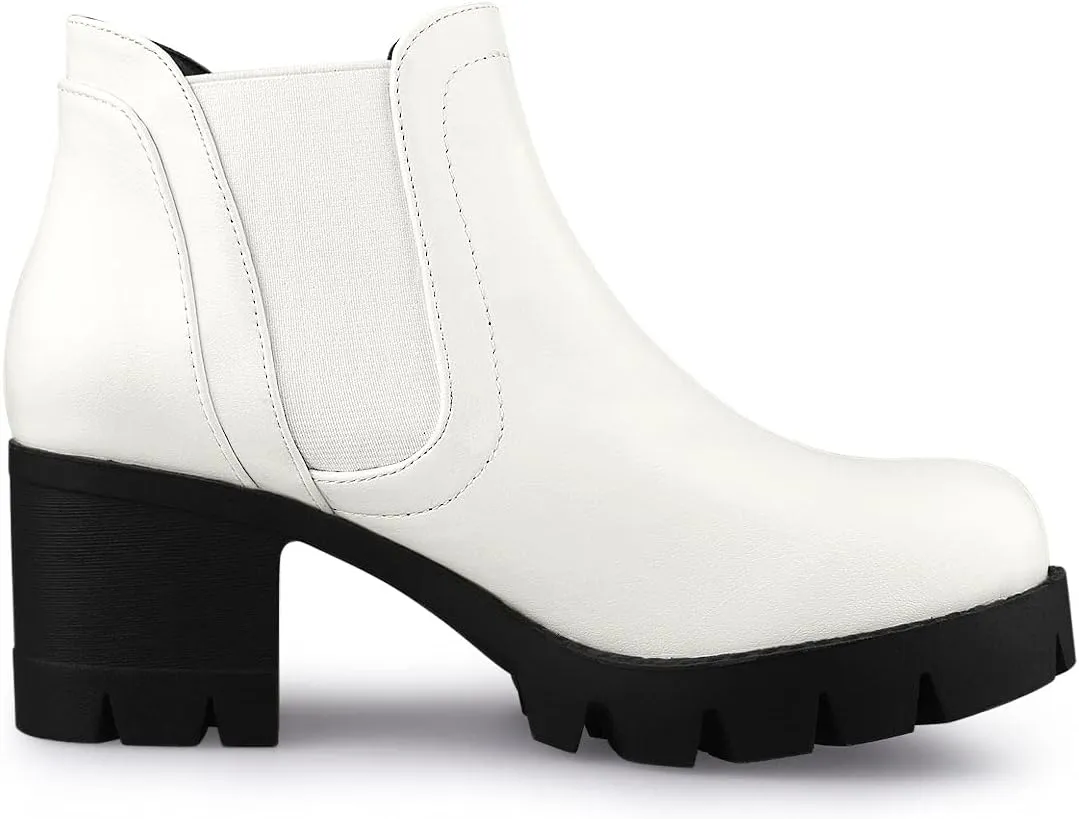 Allegra K Women's Lug Sole Chunky Heel Chelsea Ankle Boots