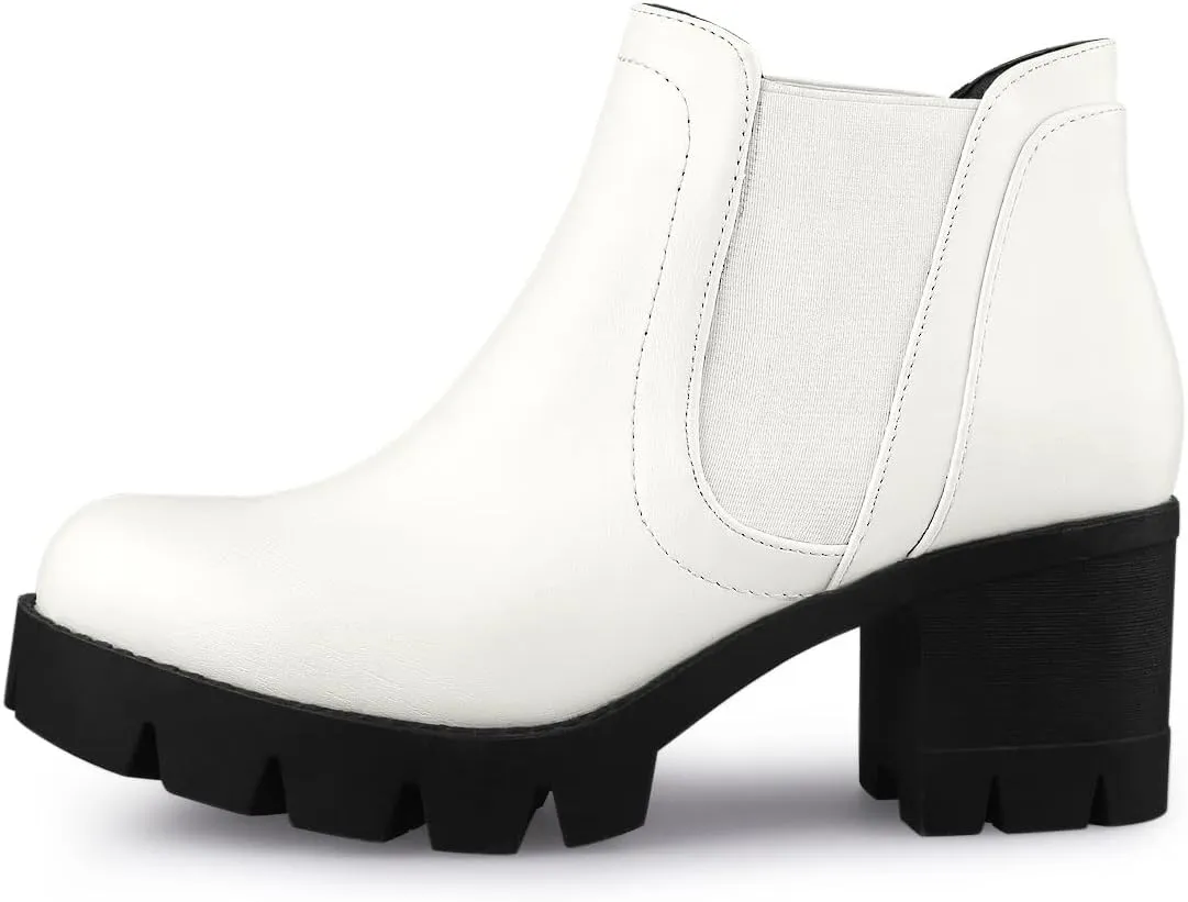 Allegra K Women's Lug Sole Chunky Heel Chelsea Ankle Boots