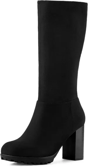 Allegra K Women's Mid Calf Block Heel Boots