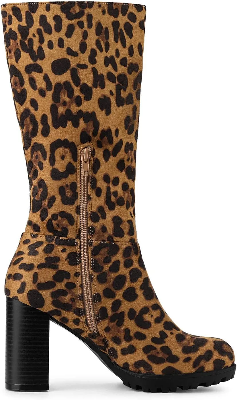 Allegra K Women's Mid Calf Block Heel Boots
