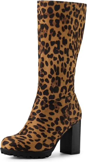 Allegra K Women's Mid Calf Block Heel Boots