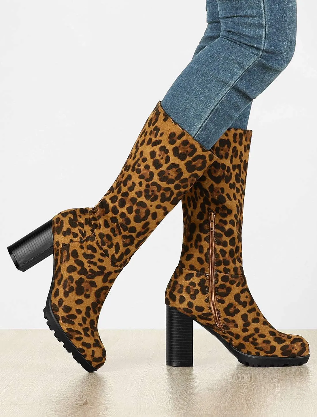Allegra K Women's Mid Calf Block Heel Boots
