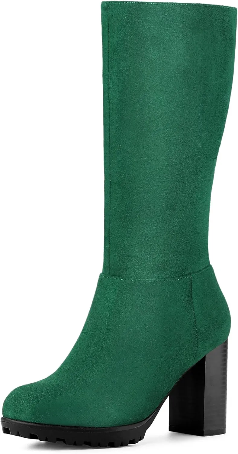 Allegra K Women's Mid Calf Block Heel Boots