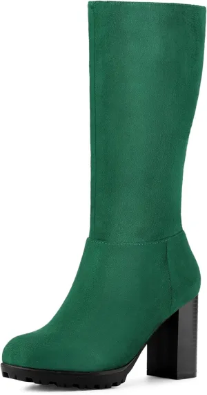 Allegra K Women's Mid Calf Block Heel Boots