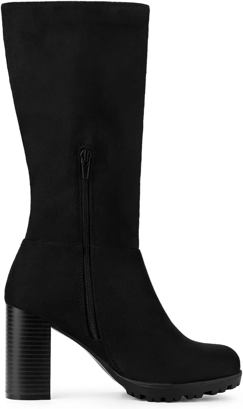 Allegra K Women's Mid Calf Block Heel Boots