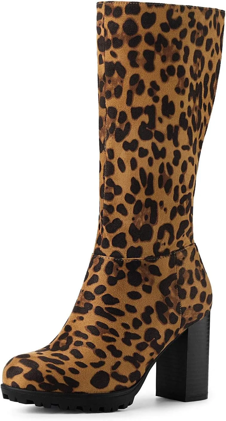 Allegra K Women's Mid Calf Block Heel Boots