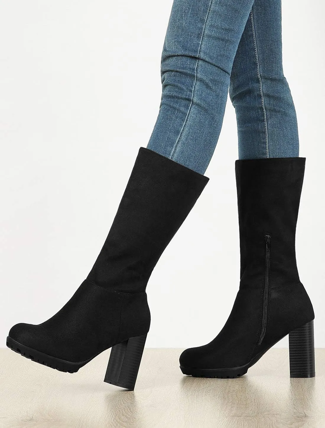 Allegra K Women's Mid Calf Block Heel Boots