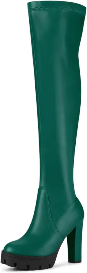 Allegra K Women's Platform Boots Chunky Heel Over Knee High Boots