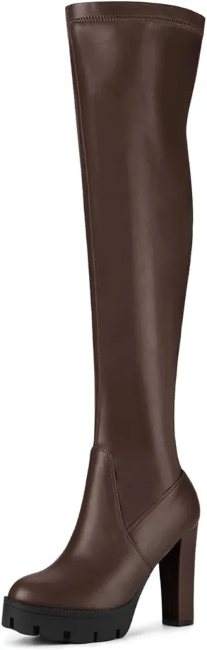 Allegra K Women's Platform Boots Chunky Heel Over Knee High Boots