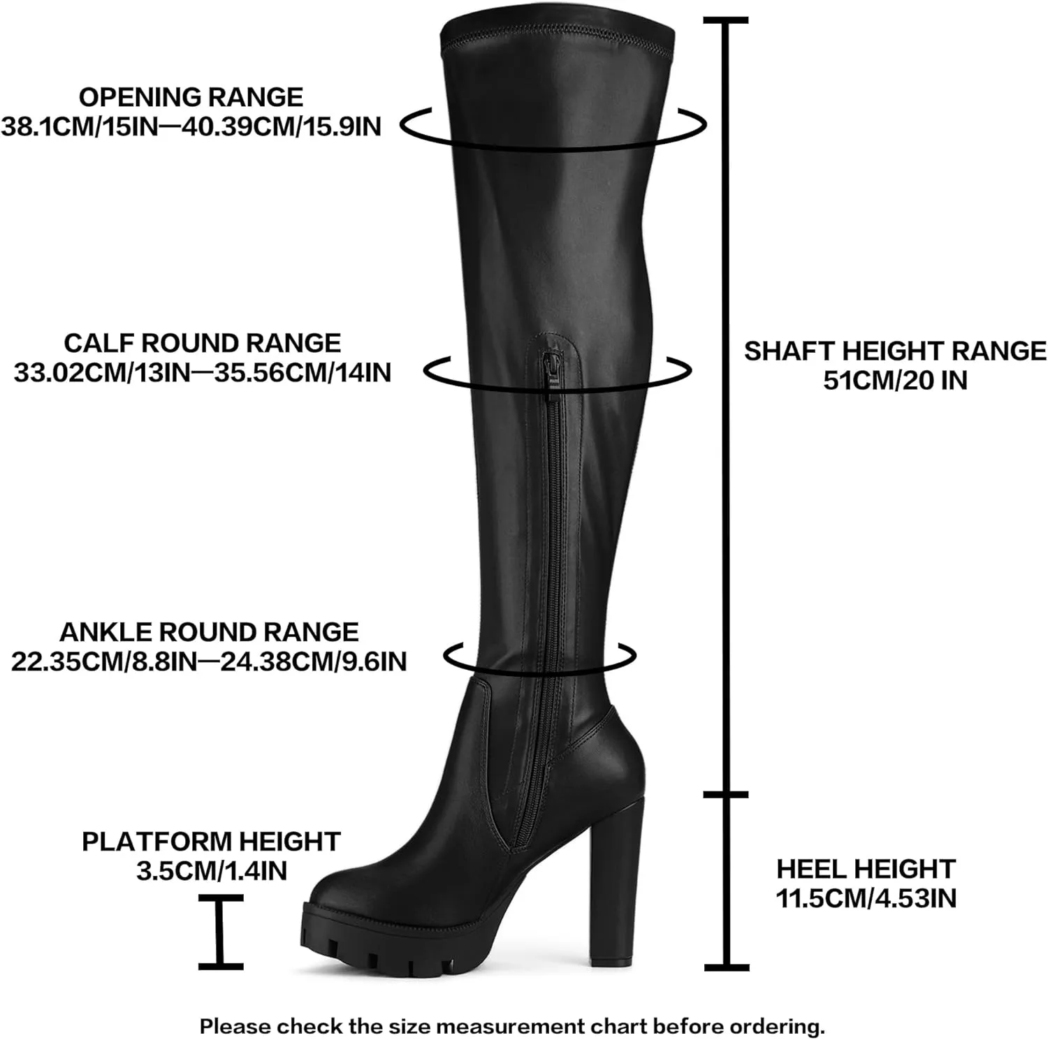 Allegra K Women's Platform Boots Chunky Heel Over Knee High Boots