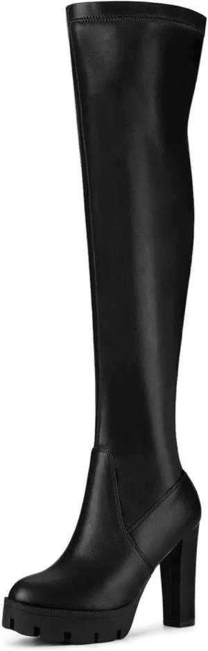 Allegra K Women's Platform Boots Chunky Heel Over Knee High Boots