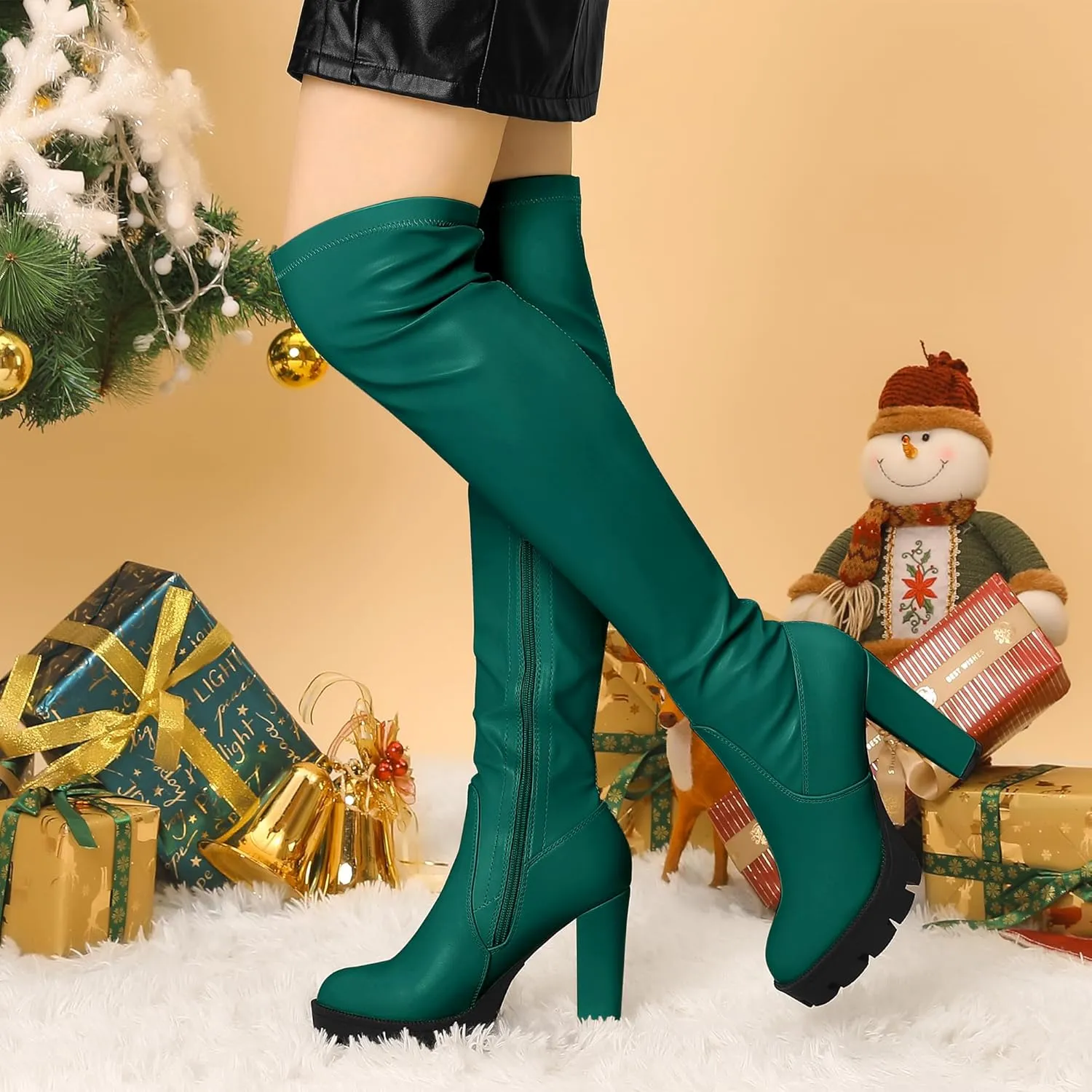 Allegra K Women's Platform Boots Chunky Heel Over Knee High Boots
