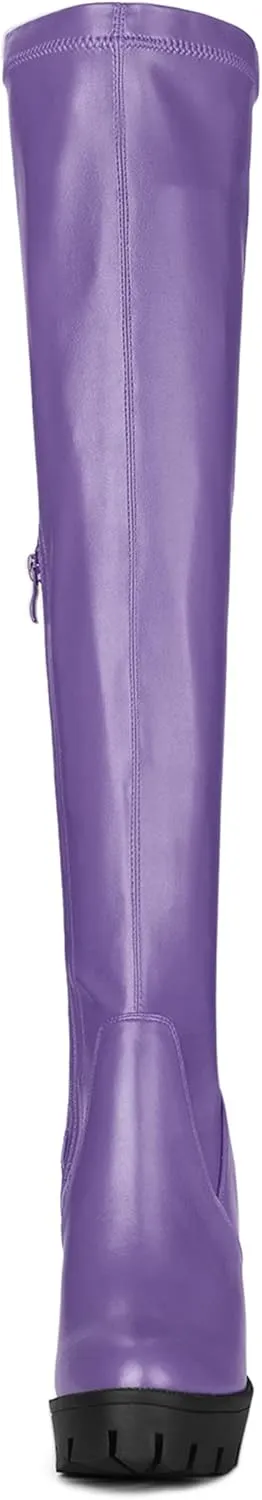 Allegra K Women's Platform Boots Chunky Heel Over Knee High Boots
