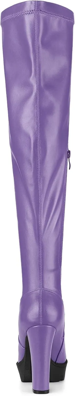 Allegra K Women's Platform Boots Chunky Heel Over Knee High Boots