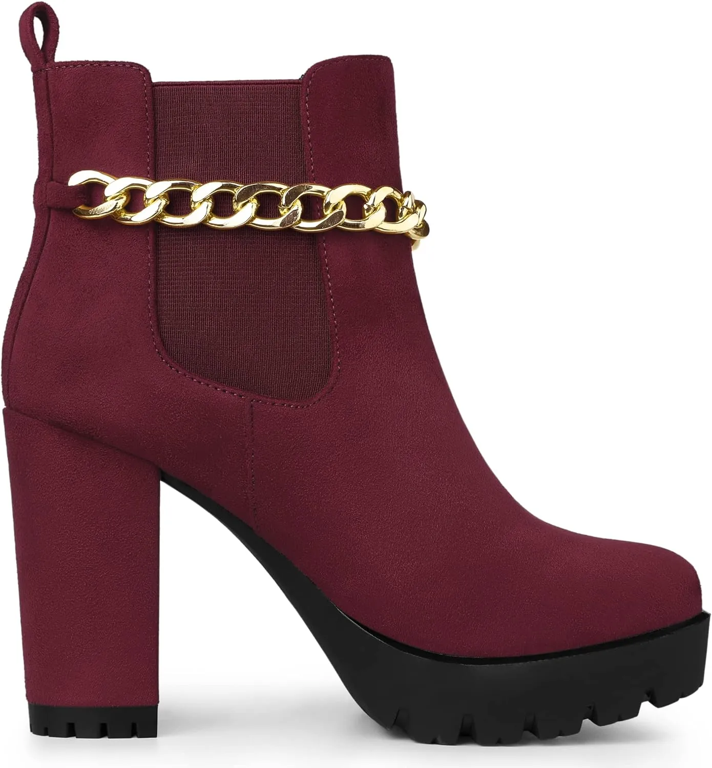 Allegra K Women's Platform Gold Chain Chunky High Heel Chelsea Ankle Boots