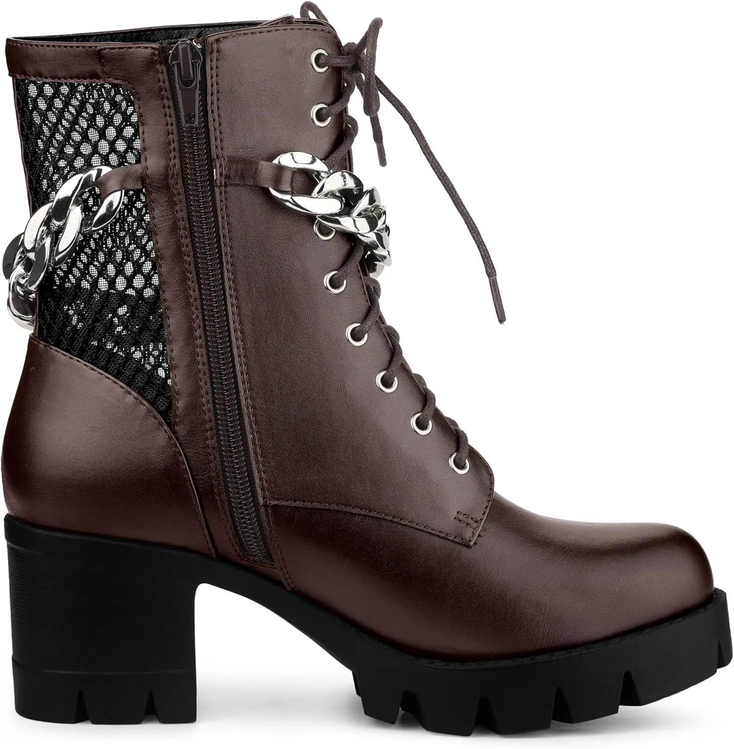 Allegra K Women's Platform Lace Up Mesh Lug Sole Chunky Heel Combat Boots