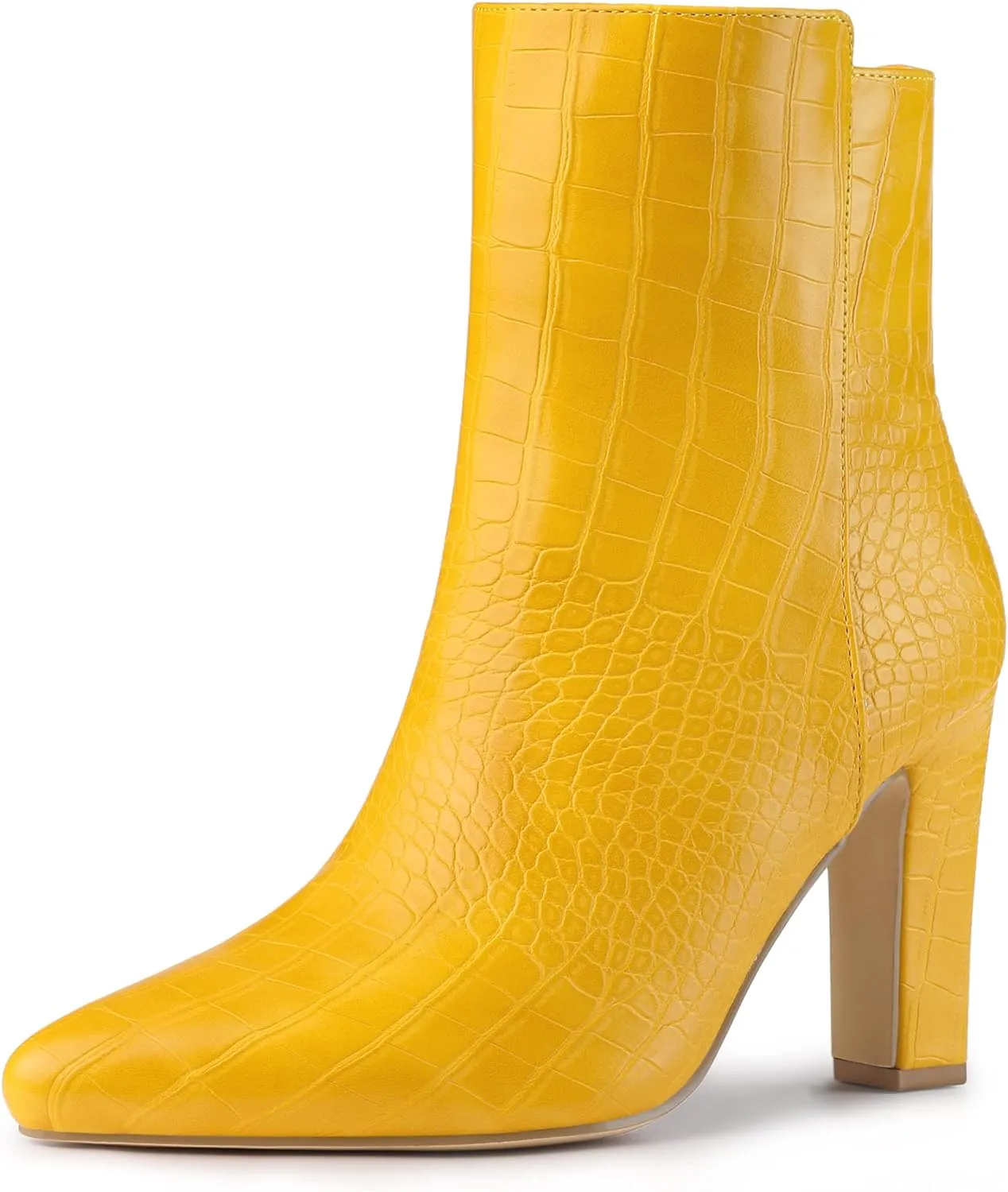 Allegra K Women's Printed Pointed Toe Chunky Heels Ankle Boots