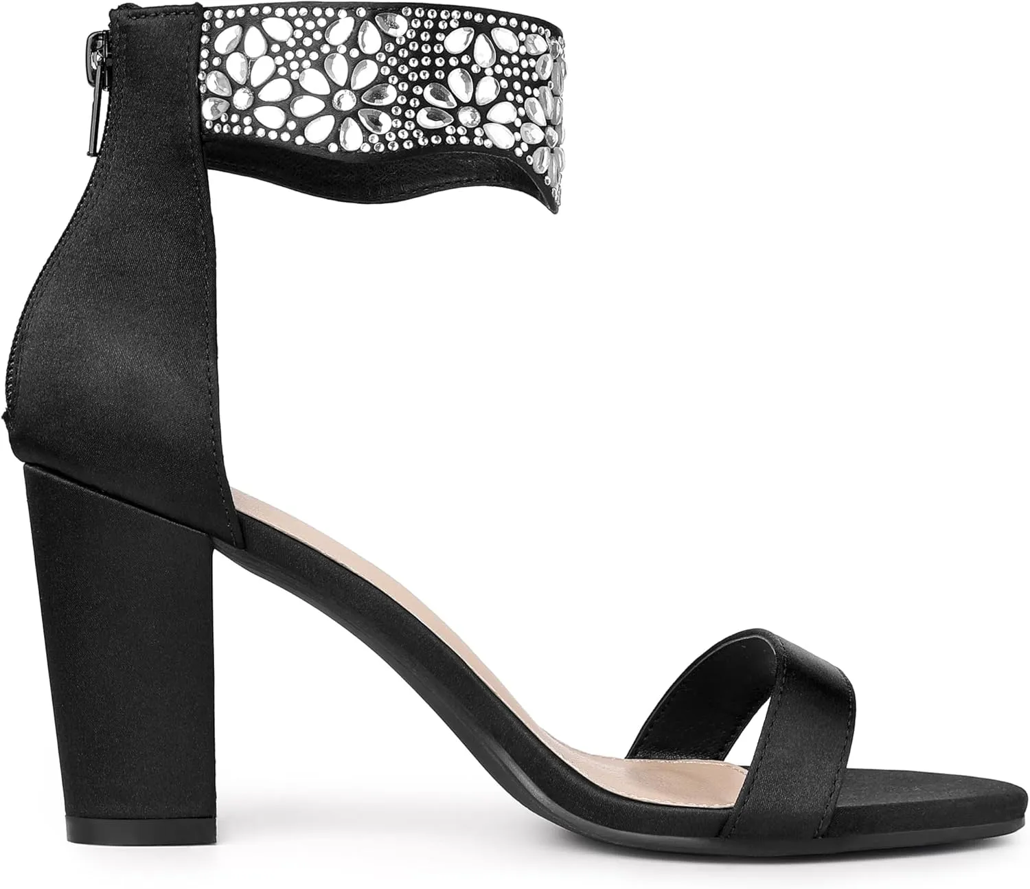 Allegra K Women's Rhinestone Open Toe Ankle Strap Diamond Heels Chunky Sparkly Heels Dress Sandals