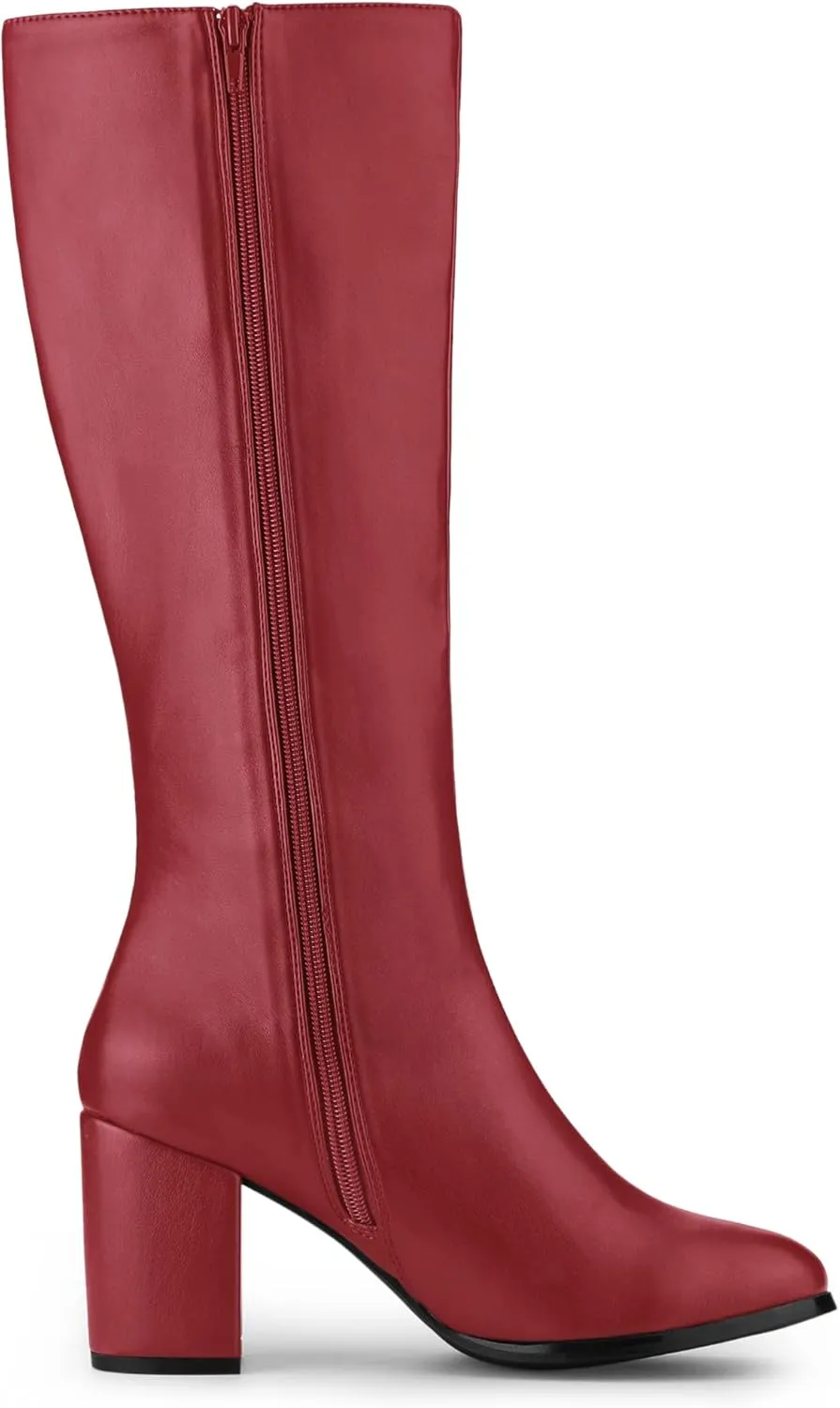 Allegra K Women's Round Toe Zip Block Heels Knee High Boots