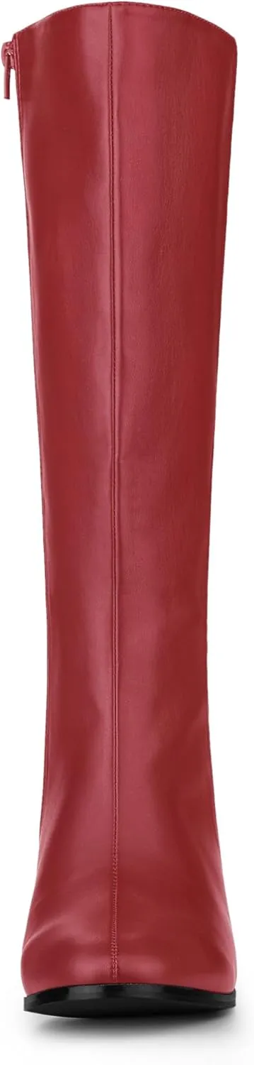 Allegra K Women's Round Toe Zip Block Heels Knee High Boots