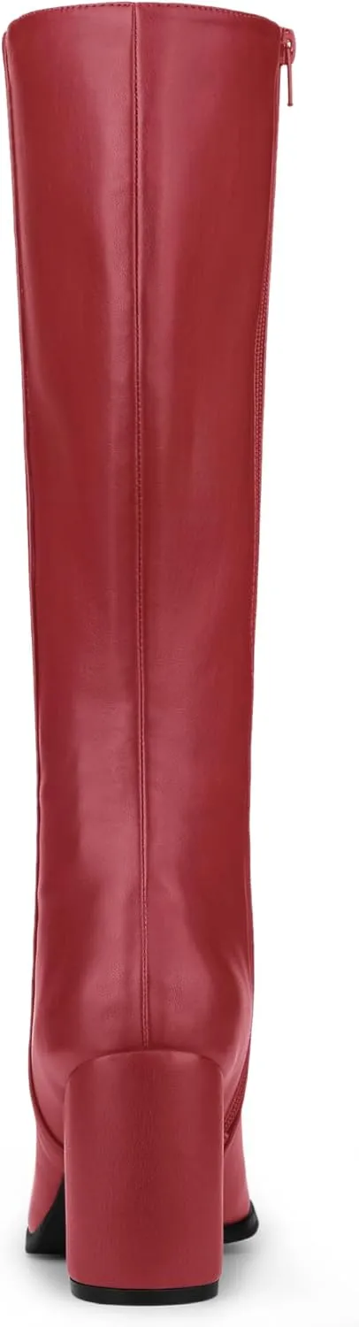 Allegra K Women's Round Toe Zip Block Heels Knee High Boots