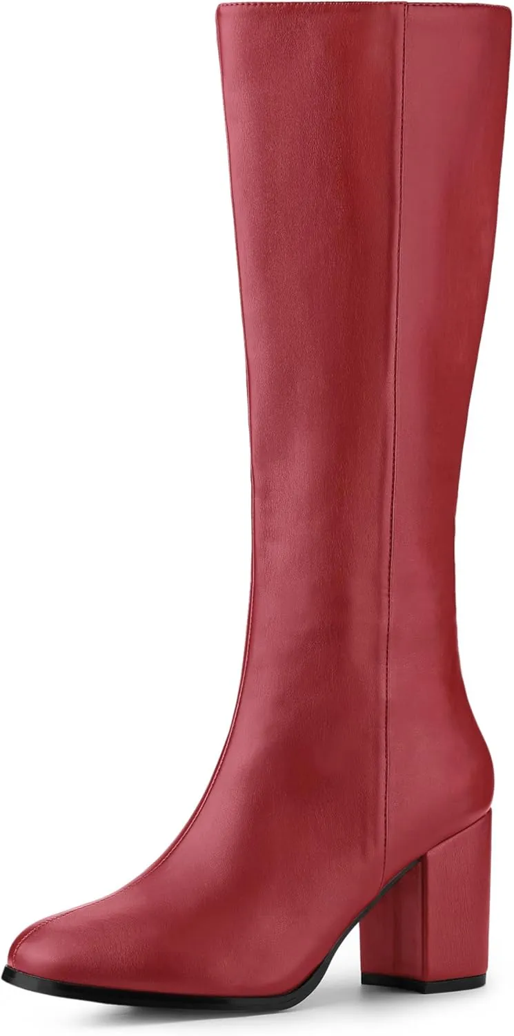 Allegra K Women's Round Toe Zip Block Heels Knee High Boots