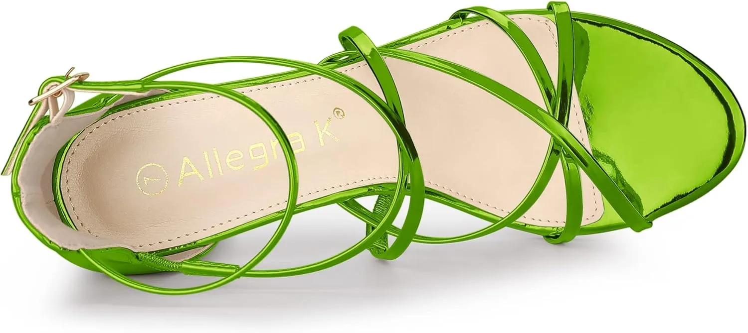 Allegra K Women's Strappy Crisscross Strap Opened Toe Block Heels Sandals