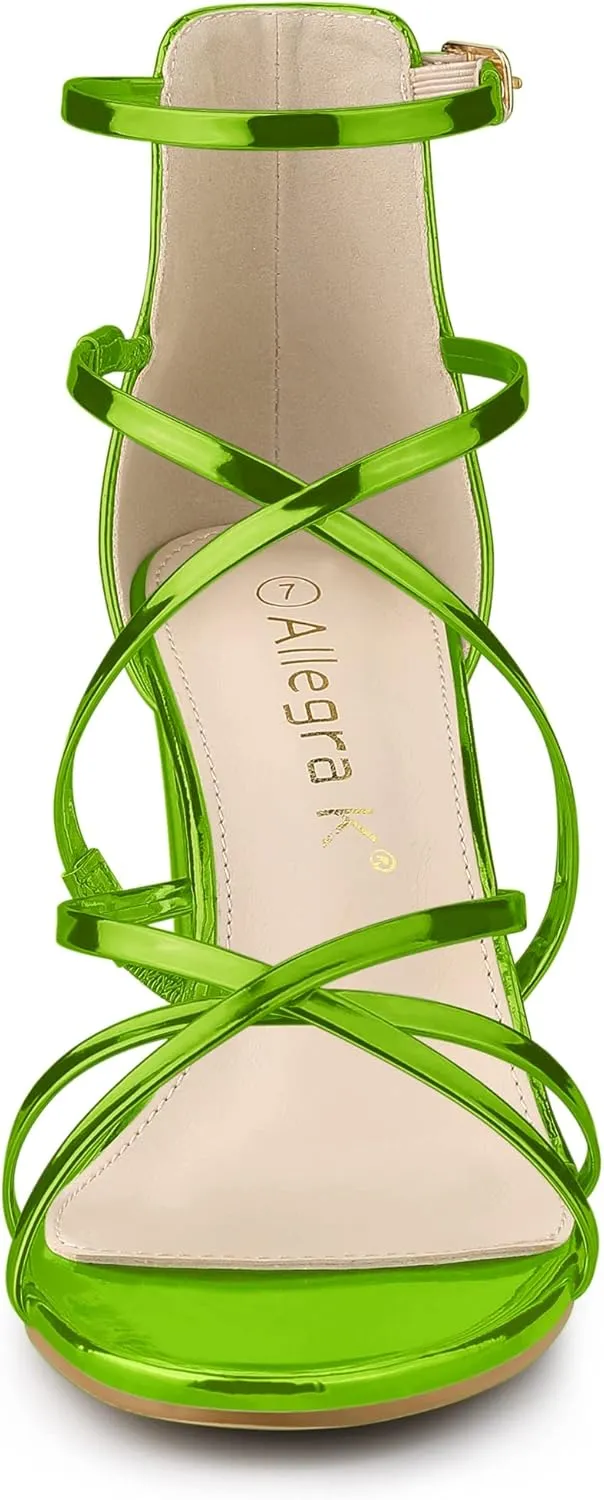 Allegra K Women's Strappy Crisscross Strap Opened Toe Block Heels Sandals