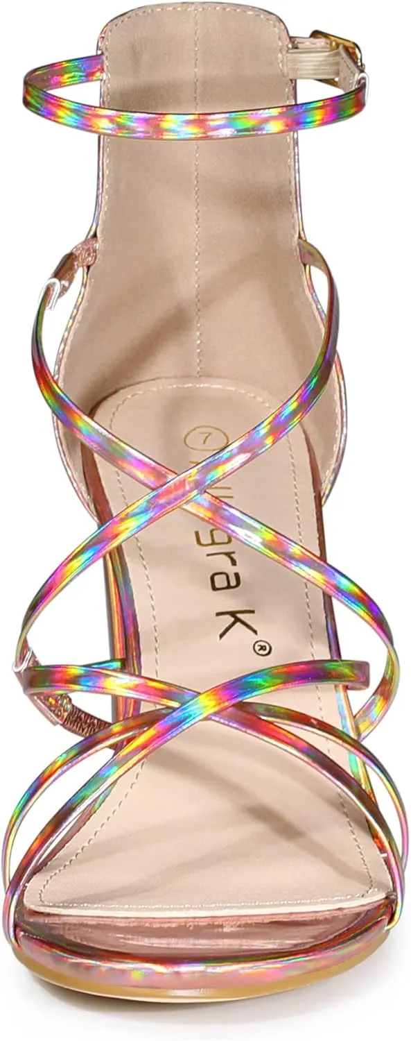 Allegra K Women's Strappy Crisscross Strap Opened Toe Block Heels Sandals