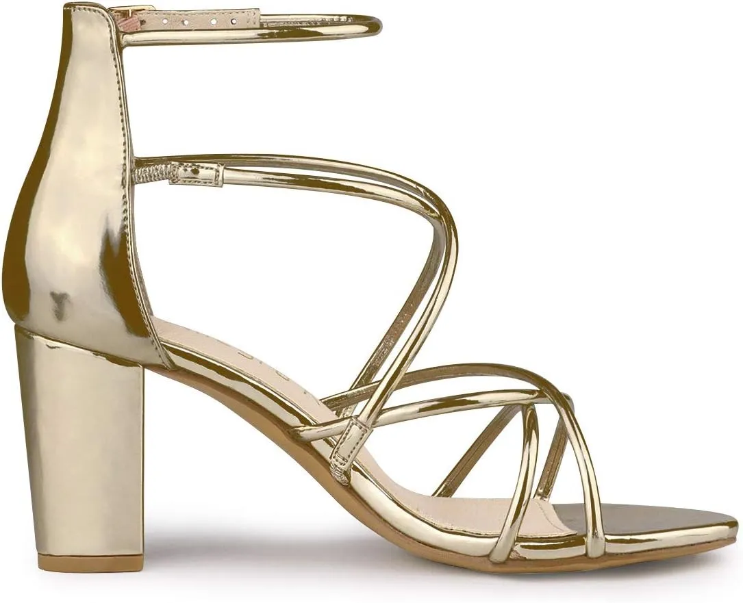 Allegra K Women's Strappy Crisscross Strap Opened Toe Block Heels Sandals