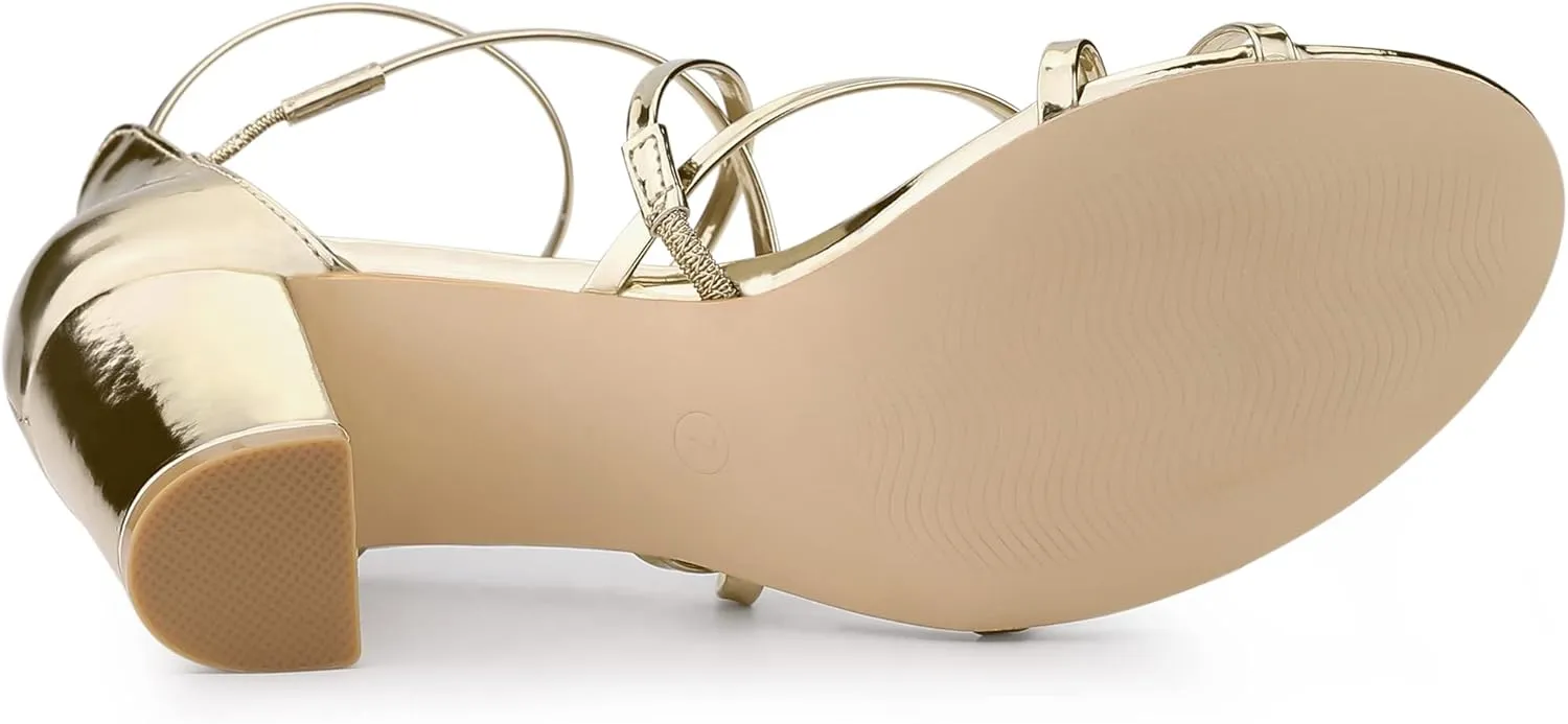 Allegra K Women's Strappy Crisscross Strap Opened Toe Block Heels Sandals